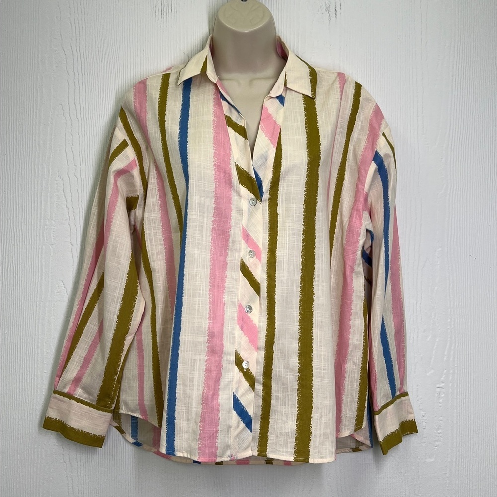 Zara - NWT Oversized Colorful Stripe Button Down Lightweight Blouse Size Small - Picture 2 of 10